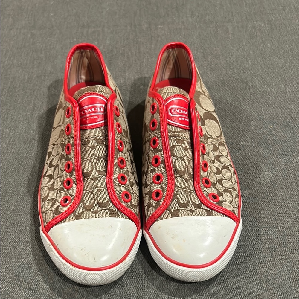 Coach Mika Laceless Sneakers Red Trim